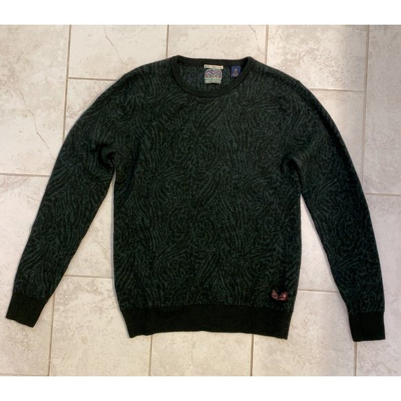 SCOTCH & SODA 100% Merino Wool Sweater XL L Dark Green Geometric Pattern - Picture 7 of 16
